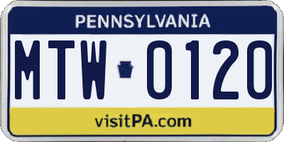 PA license plate MTW0120