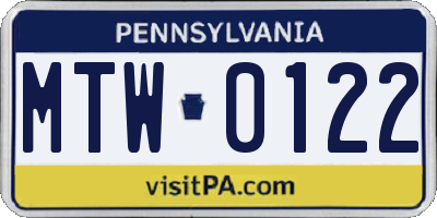 PA license plate MTW0122