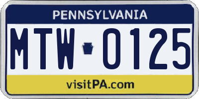 PA license plate MTW0125