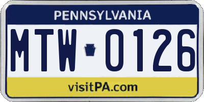 PA license plate MTW0126