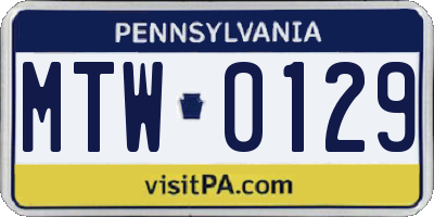 PA license plate MTW0129