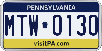 PA license plate MTW0130