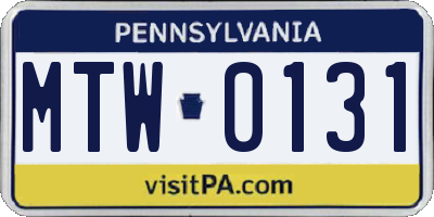 PA license plate MTW0131