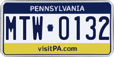 PA license plate MTW0132