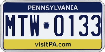 PA license plate MTW0133