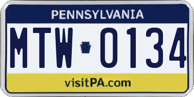 PA license plate MTW0134