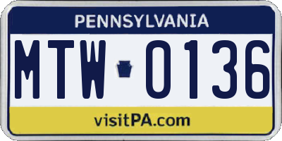 PA license plate MTW0136