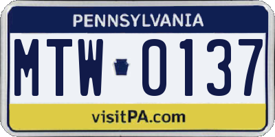 PA license plate MTW0137