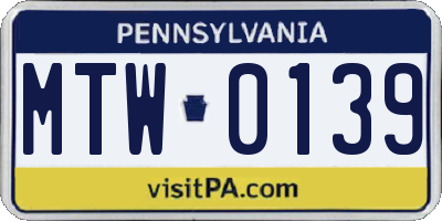 PA license plate MTW0139