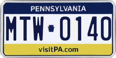 PA license plate MTW0140