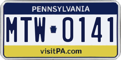 PA license plate MTW0141