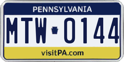 PA license plate MTW0144