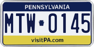 PA license plate MTW0145