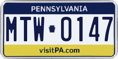 PA license plate MTW0147