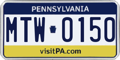 PA license plate MTW0150