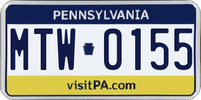 PA license plate MTW0155