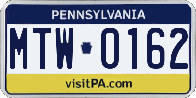 PA license plate MTW0162