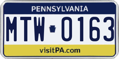 PA license plate MTW0163