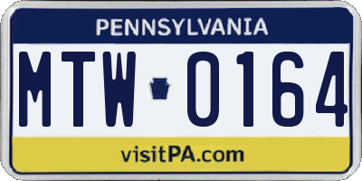 PA license plate MTW0164