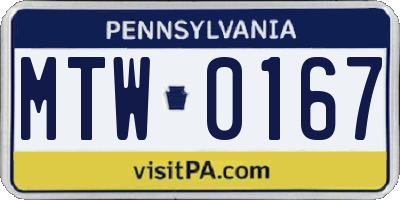 PA license plate MTW0167