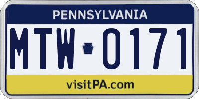 PA license plate MTW0171