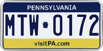 PA license plate MTW0172