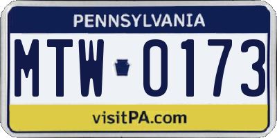 PA license plate MTW0173