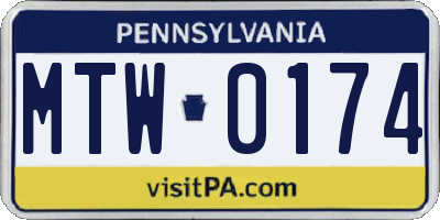 PA license plate MTW0174
