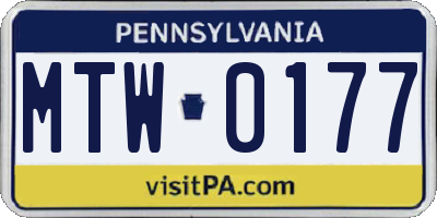 PA license plate MTW0177