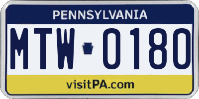 PA license plate MTW0180