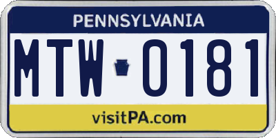 PA license plate MTW0181