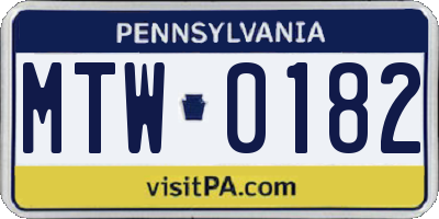 PA license plate MTW0182