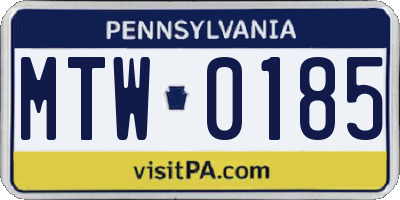 PA license plate MTW0185