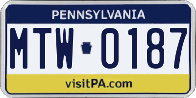 PA license plate MTW0187