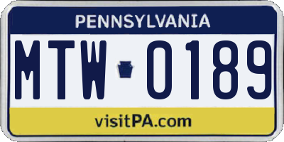 PA license plate MTW0189