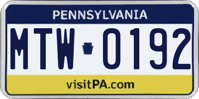 PA license plate MTW0192