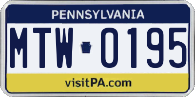 PA license plate MTW0195