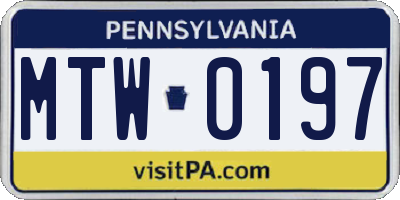 PA license plate MTW0197