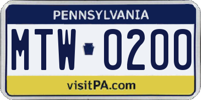 PA license plate MTW0200