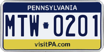PA license plate MTW0201