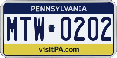 PA license plate MTW0202