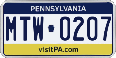 PA license plate MTW0207