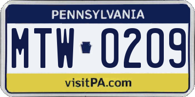 PA license plate MTW0209