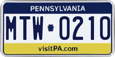 PA license plate MTW0210