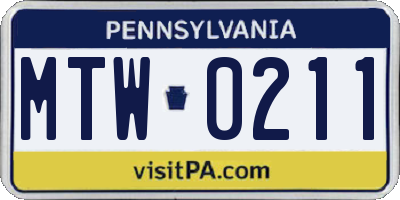 PA license plate MTW0211