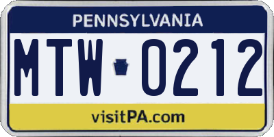 PA license plate MTW0212