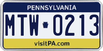 PA license plate MTW0213