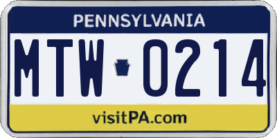 PA license plate MTW0214