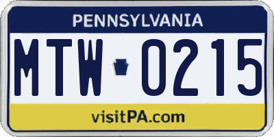 PA license plate MTW0215