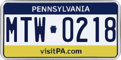 PA license plate MTW0218